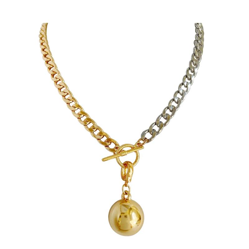 Peri'sBox Chunky Cuban Chain Ball Pendant Necklace for Woman