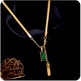 Green Crystal Square Pendant Stainless Steel Necklace Snake Bone Chain