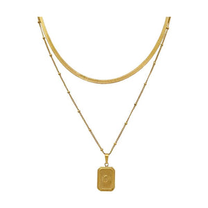 Vintage Sunburst Signet Square Pendant Necklace