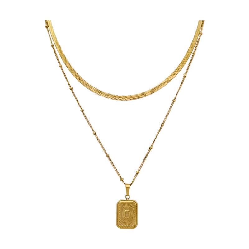 Vintage Sunburst Signet Square Pendant Necklace