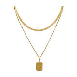 Vintage Sunburst Signet Square Pendant Necklace