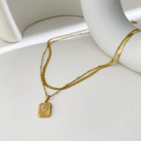Vintage Sunburst Signet Square Pendant Necklace