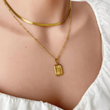 Vintage Sunburst Signet Square Pendant Necklace