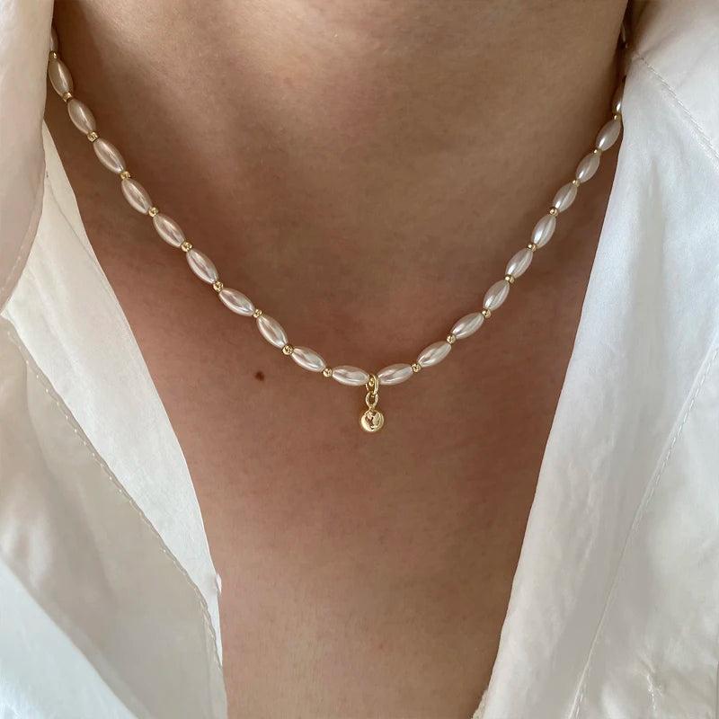 Peri'sbox Beaded Rice Pearl Choker Necklace Vintage Pearl Wedding