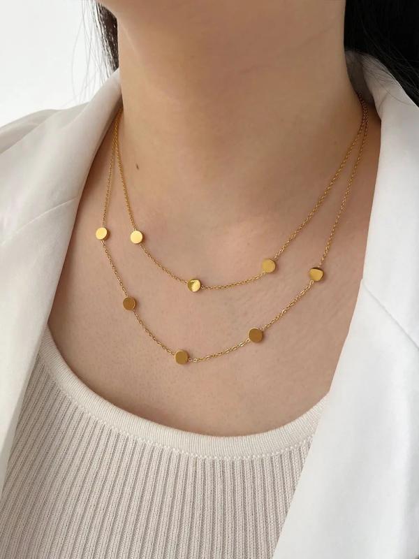 Peri'sbox Star Moon Square Coin Choker Necklace Double Layered