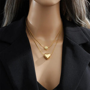 2-Layer Love Heart Smile Charm Choker Necklace Pendant