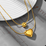 2-Layer Love Heart Smile Charm Choker Necklace Pendant