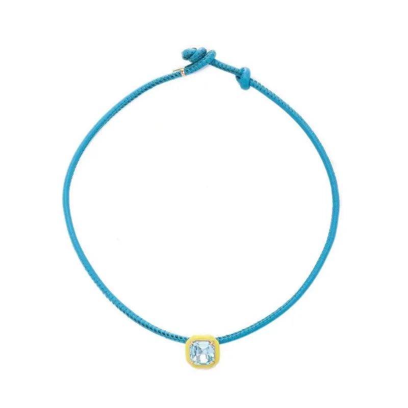 Geometric Heart Square Micro Pave CZ Leather Necklace Women