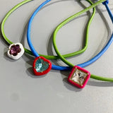 Geometric Heart Square Micro Pave CZ Leather Necklace Women