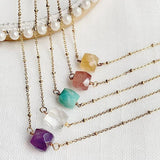 Healing Crystal Necklace Stainless Steel Choker Multifaceted Quartz Citrines Ama