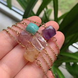 Healing Crystal Necklace Stainless Steel Choker Multifaceted Quartz Citrines Ama