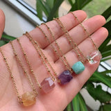 Healing Crystal Necklace Stainless Steel Choker Multifaceted Quartz Citrines Ama