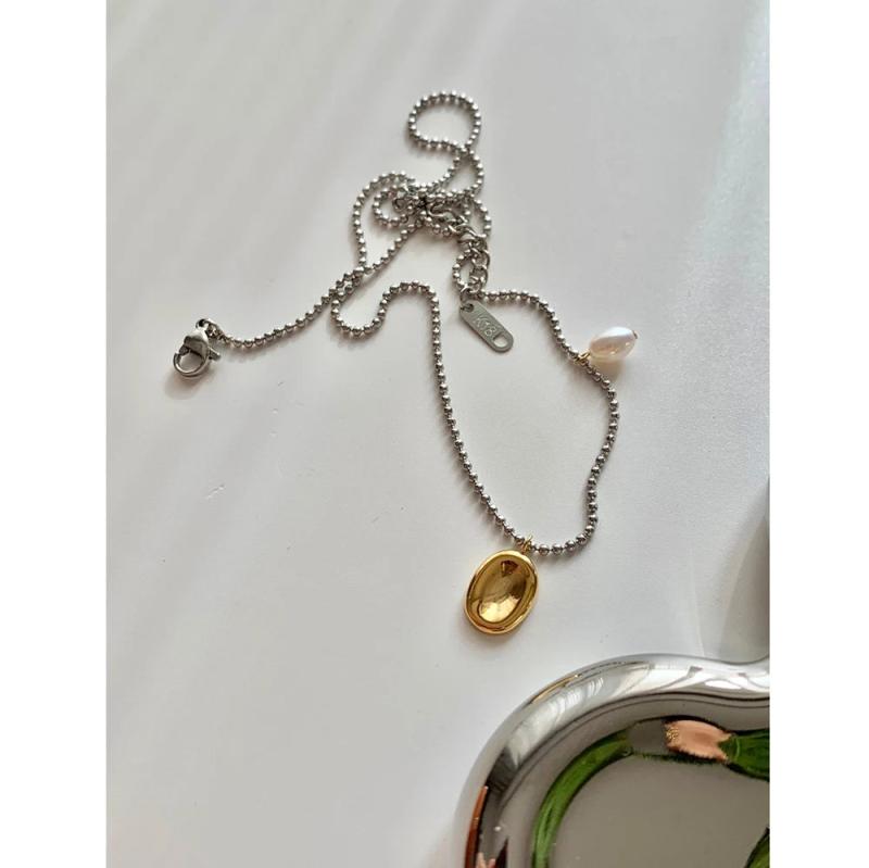 Peri'sBox Gold/Silver Coin Pendant Necklace with Pearl Charm