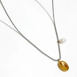 Peri'sBox Gold/Silver Coin Pendant Necklace with Pearl Charm