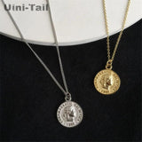 925 Tibetan Silver Dime Coin Pendant Necklace Retro Portrait Personality Jewelry