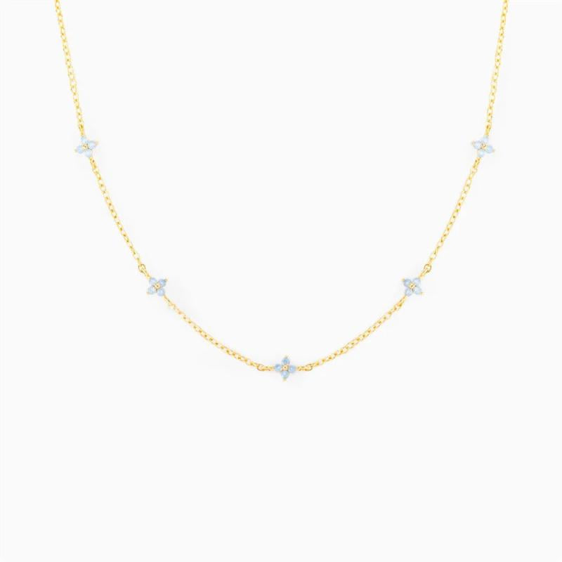Blue/Green Flower CZ Pendant Necklace Collar