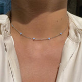 Blue/Green Flower CZ Pendant Necklace Collar