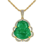 Green Jade Buddha Necklace Laughing Amulet Classic Jewelry