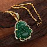 Green Jade Buddha Necklace Laughing Amulet Classic Jewelry