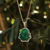Green Jade Buddha Necklace Laughing Amulet Classic Jewelry