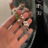 Punk Hip-hop Rhinestone Pendant Pearl Necklace for Men