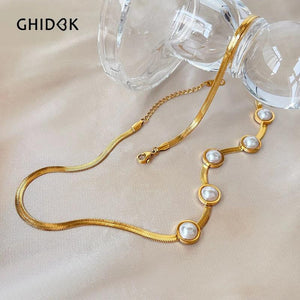 Snake Chain Necklace with Cat Eye Charm