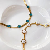Snake Chain Necklace with Cat Eye Charm
