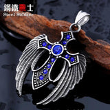 Steel Soldier Stainless Steel Wing Cross Stone Pendant Vintage Jewelry