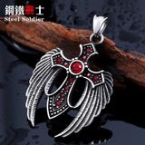 Steel Soldier Stainless Steel Wing Cross Stone Pendant Vintage Jewelry