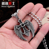 Steel Soldier Stainless Steel Wing Cross Stone Pendant Vintage Jewelry