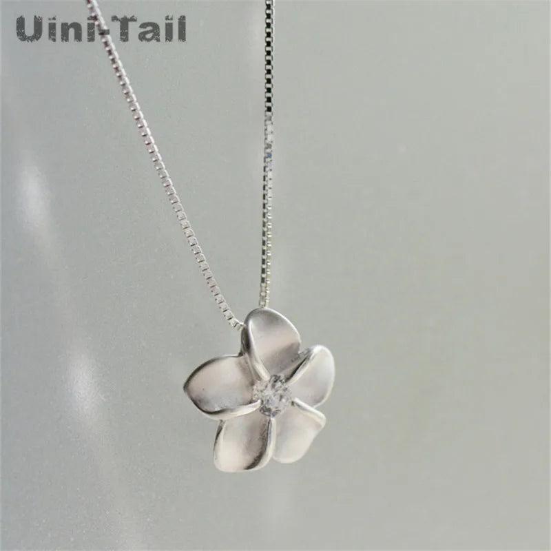 Uini-Tail 925 Tibetan Silver Micro-Inlaid Plum Necklace Sweet Jewelry