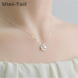 Uini-Tail 925 Tibetan Silver Micro-Inlaid Plum Necklace Sweet Jewelry