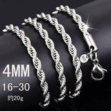 4mm Twisted Chain 925 stamp silver Necklace Pendant Vintage Jewelry