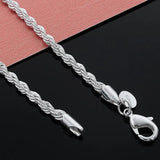 4mm Twisted Chain 925 stamp silver Necklace Pendant Vintage Jewelry