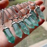 Reiki Healing Green Fluorite Necklace Crystal Pendant Amulet Gem Stone Quartz