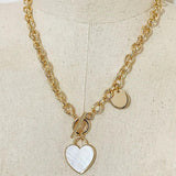 Shell Heart Pendant Chunky Chain Necklace with Toggle Clasp 