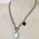 Shell Heart Pendant Chunky Chain Necklace with Toggle Clasp 
