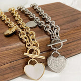 Shell Heart Pendant Chunky Chain Necklace with Toggle Clasp 