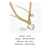 Shell Heart Pendant Chunky Chain Necklace with Toggle Clasp 