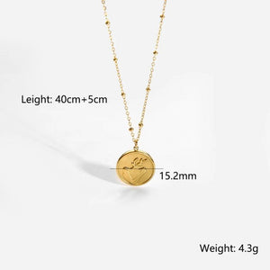French Abstract Round Pendant Necklace 316L Stainless Steel Chain Collar