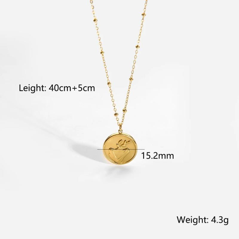 French Abstract Round Pendant Necklace 316L Stainless Steel Chain Collar