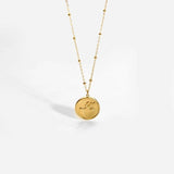 French Abstract Round Pendant Necklace 316L Stainless Steel Chain Collar