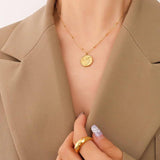 French Abstract Round Pendant Necklace 316L Stainless Steel Chain Collar