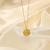 French Abstract Round Pendant Necklace 316L Stainless Steel Chain Collar