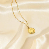 French Abstract Round Pendant Necklace 316L Stainless Steel Chain Collar