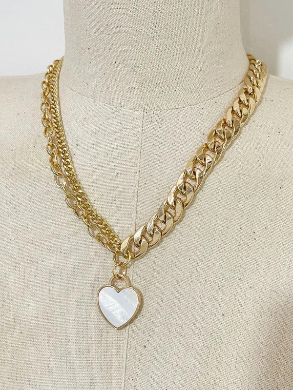 Chunky Cuban Chain Heart Pendant Necklace for Women