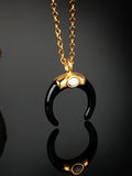 Agate Horn Necklace with Turquoise Moon Pendant Chain