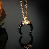 Agate Horn Necklace with Turquoise Moon Pendant Chain