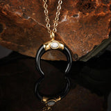 Agate Horn Necklace with Turquoise Moon Pendant Chain