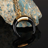 Agate Horn Necklace with Turquoise Moon Pendant Chain